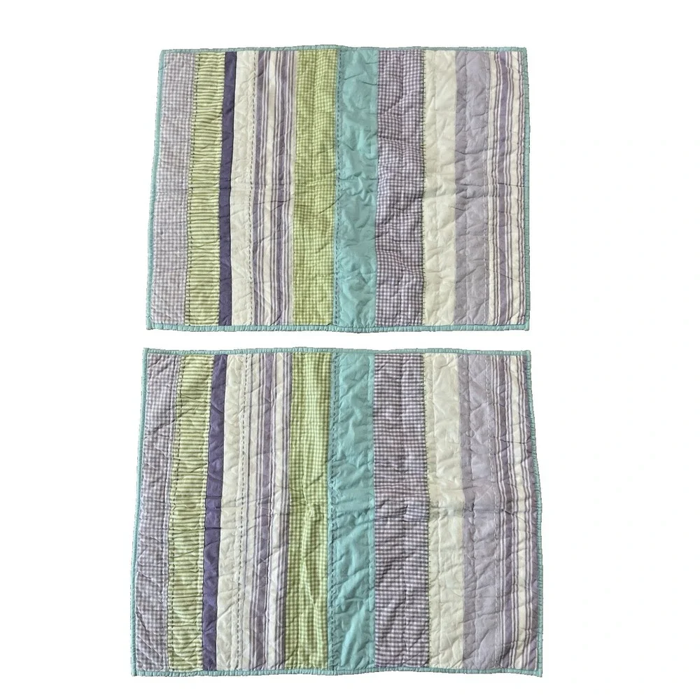 2 Pottery Barn Kids Standard Quilted Pillow Shams Multi Cotton Stripe Gingham
